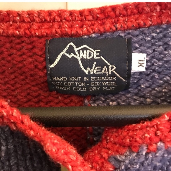 Ande Wear XL Women’s Colorblock Sweater, Button-up Thick, Hand Knit in Ecuador - Picture 2 of 5